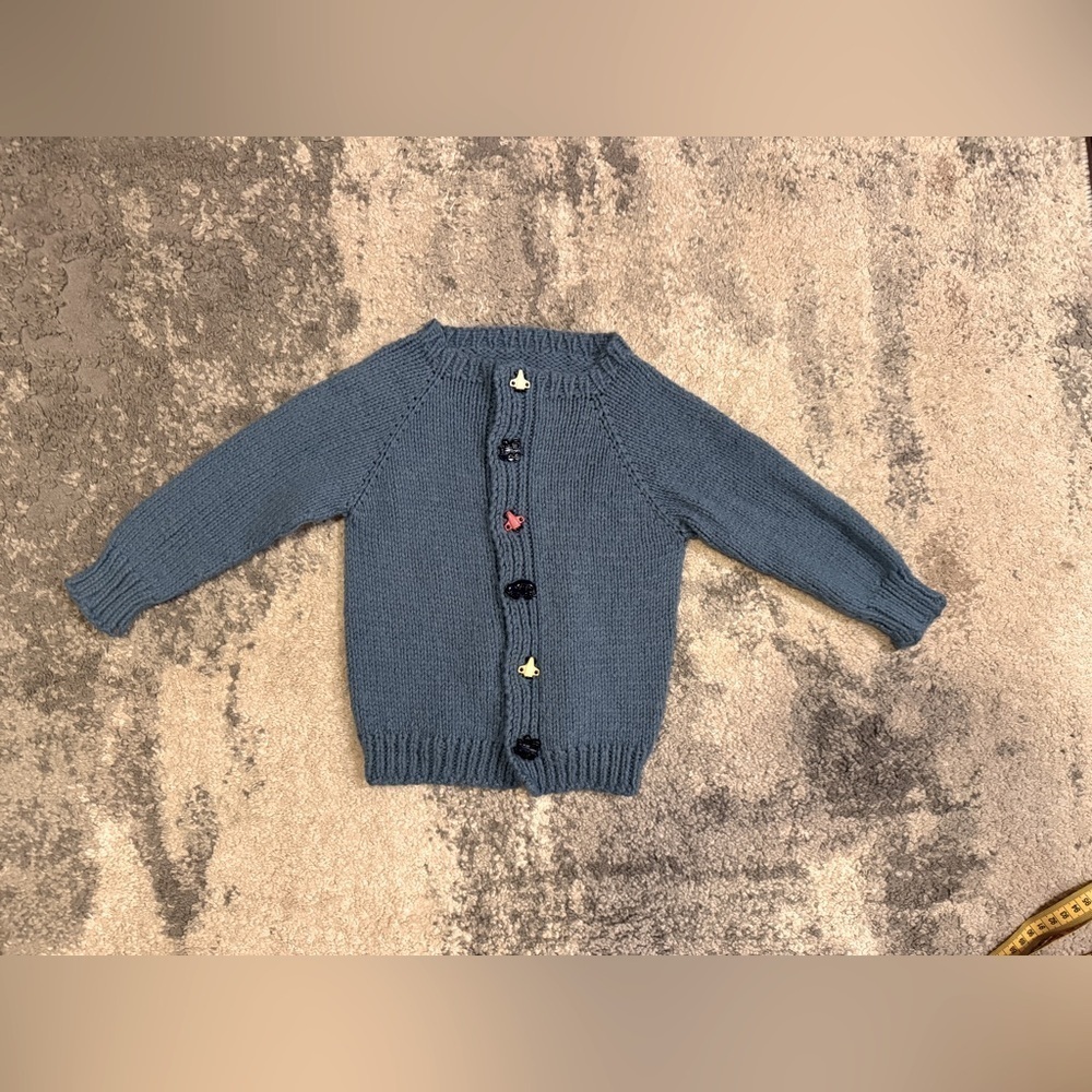Vintage Blue Knit Cardigan with Colorful Buttons
